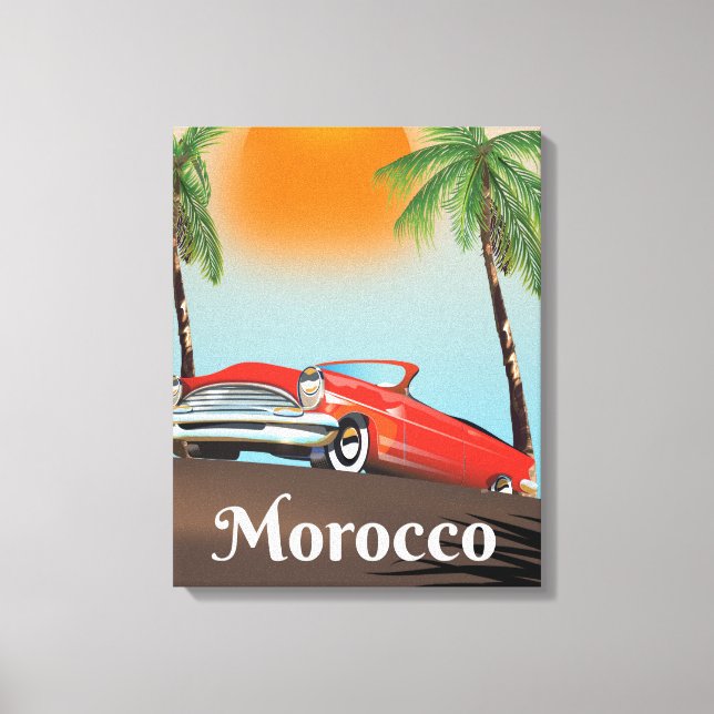 Toile Affiche de voyage de voiture rouge classique Maroc (Recto)