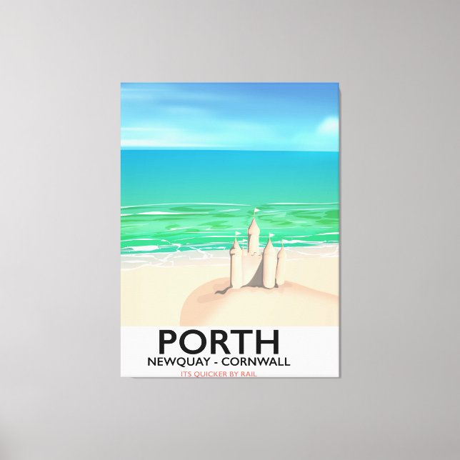 Toile affiche de voyage du château de sable de Porth New (Recto)