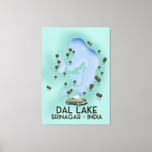 Toile Affiche de voyage du lac Dal, Srinagar, Inde Carte