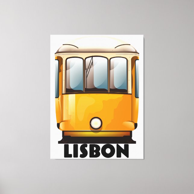 Toile Affiche de voyage du tramway jaune de Lisbonne (Recto)