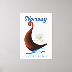 Toile Affiche de voyage en bateau long de Norvège