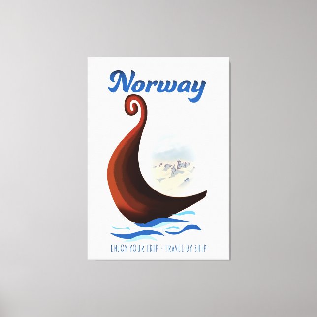 Toile Affiche de voyage en bateau long de Norvège (Recto)