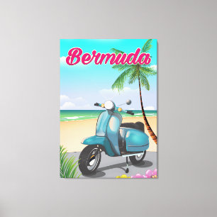 Toile Affiche de voyage en scooter de plage des Bermudes