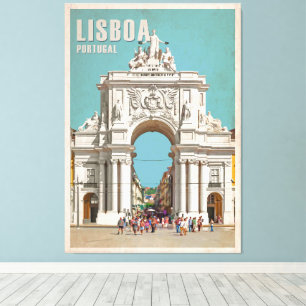Toile Affiche de voyage vintage. Arc de rue de Lisbonne,