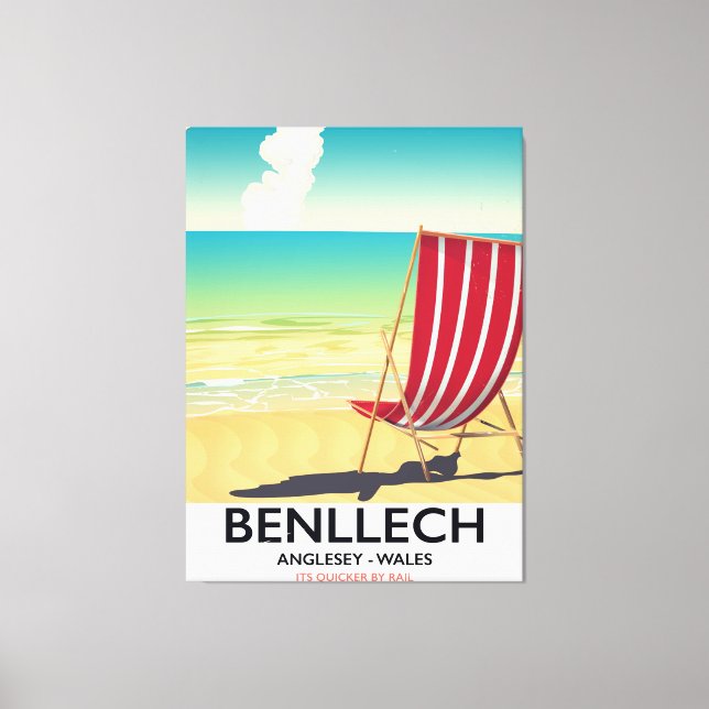 Toile Affiche de voyage vintage Benllech, Anglesey Wales (Recto)