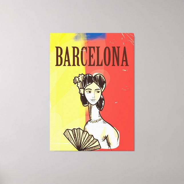 Toile Affiche de voyage vintage de Barcelone Espagne (Recto)