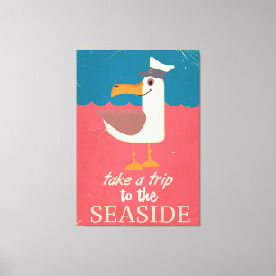 Toile Affiche de voyage vintage de bord de mer avec moue
