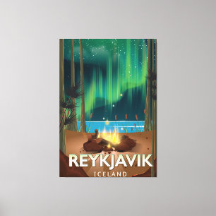 Toile Affiche de voyage vintage de camping à Reykjavik