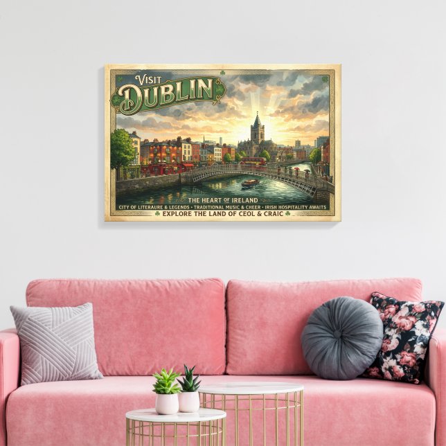 Toile Affiche de voyage vintage de Dublin (Insitu(Salon))