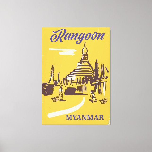 Toile Affiche de voyage vintage de Rangoon Myanmar (Recto)