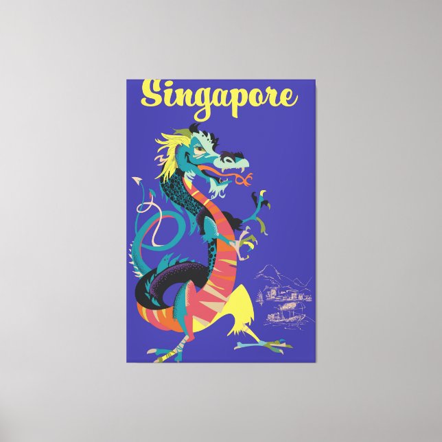 Toile Affiche de voyage vintage dragon de Singapour (Recto)