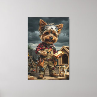 Toile Affiche drôle de Yorkie ouvrier de construction –