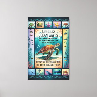 Toile Affiche inspirante Tortue de mer Océan “La vie est