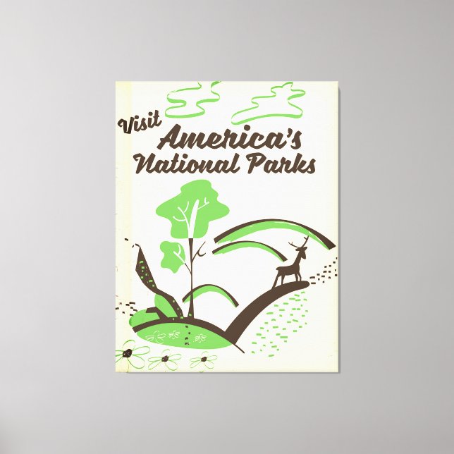 Toile Affiche rétro « Visitez les parcs nationaux d'Amér (Recto)