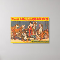 Affiche vintage De Cirque De Femme Avec Six Tigres