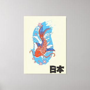 Toile Affiche vintage de poisson Koi Japon