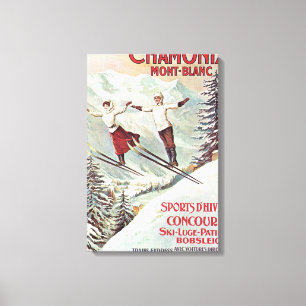 Toile Affiche vintage de ski, Chamonix Mont Blanc