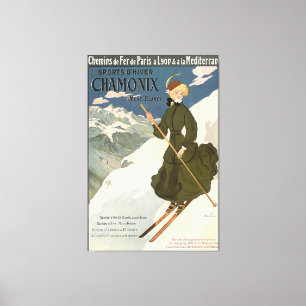 Toile Affiche vintage de ski français Chamonix Mont Blan