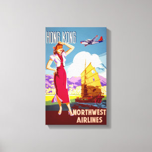 Toile Affiche Vintage voyage de Hong Kong restaurée