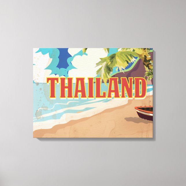 Toile Affiche Vintage voyage en Thaïlande (Recto)