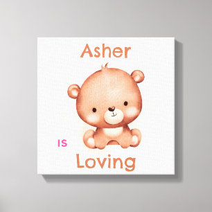Toile Affirmation Personnalisée pour Enfants Ours Brun N