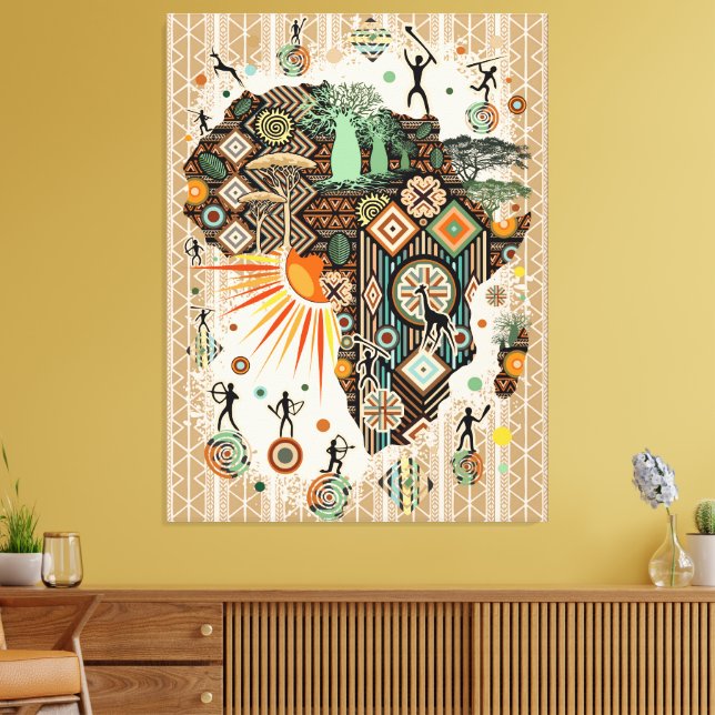 Toile Africa Map Decorative Tribal Elements Pattern (Insitu(Salon))
