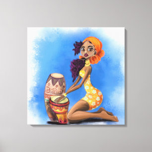 Toile African Drummer Girl Canvas Print