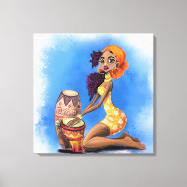 Toile African Drummer Girl Canvas Print (Recto)