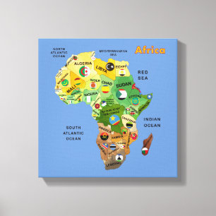 Toile African Map with Flags Stretched Canvas Print