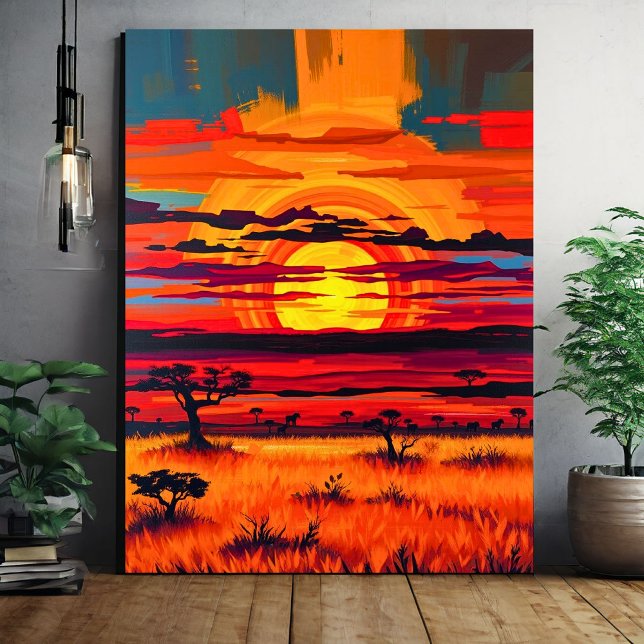Toile African Savanna Sunset Wall Art - Paysage audacieu (Créateur téléchargé)