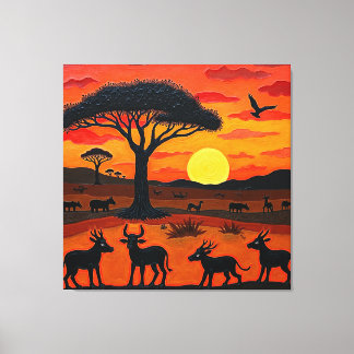Toile African Sunset Safari Art – Vibrant Wildlife Silho
