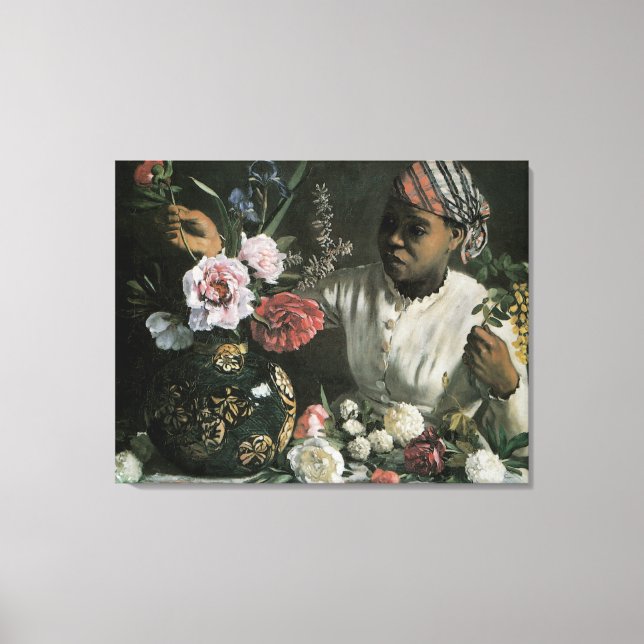 Toile African Woman Peonies par Frédéric Bazille, Fleurs (Recto)