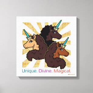 Toile Afro Unicorn Trio : Unique, Divine et Magique