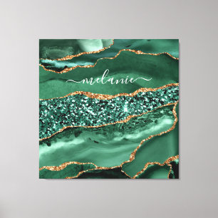 Toile Agate Green Gold Parties scintillant Geode Marbre