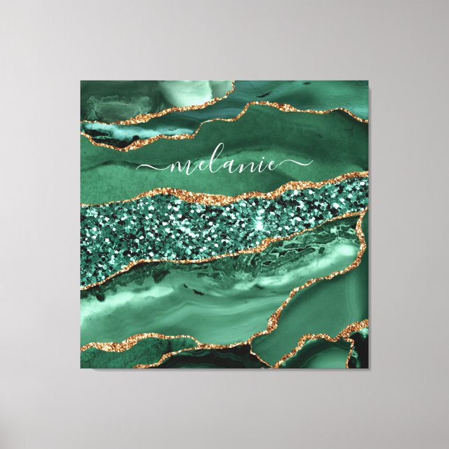 Toile Agate Green Gold Parties scintillant Geode Marbre  (Recto)