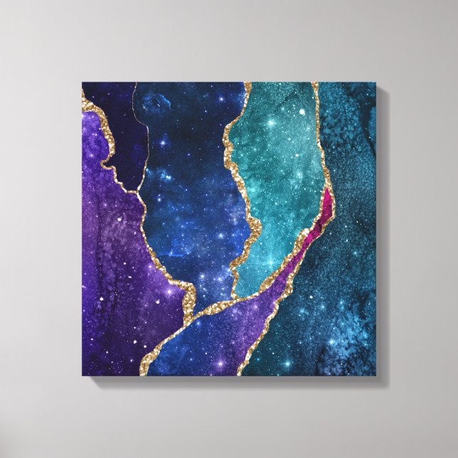 Toile Agate Veines Bleu Violet Aqua Or (Recto)