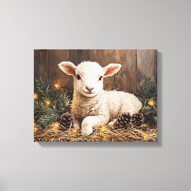 Toile Agneau de Noël mignon peinture rustique (Recto)