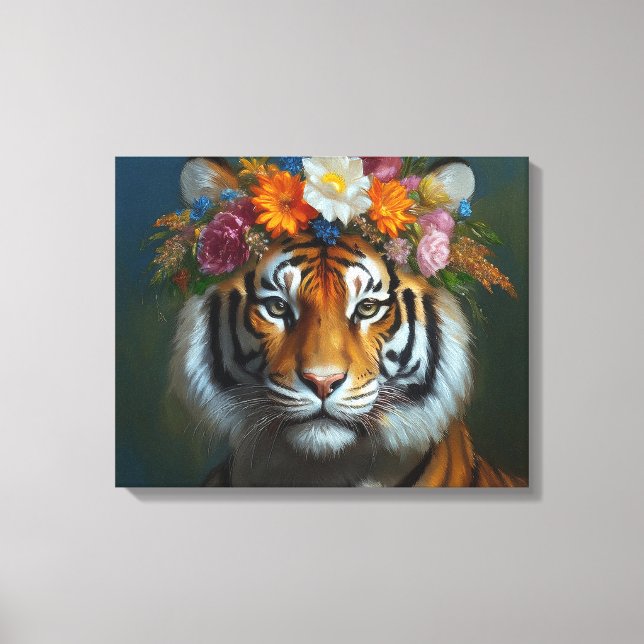 Toile AI Tigre avec fleurs (Recto)