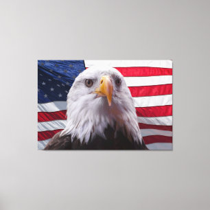 Toile Aigle à tête blanche et drapeau américain