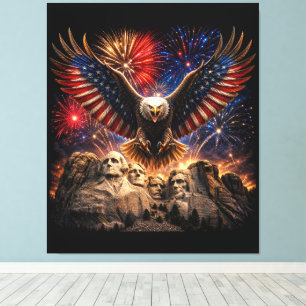 Toile Aigle chauve patriotique Mont Rushmore Feux d'arti
