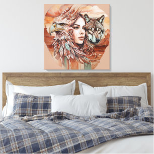 Toile Aigle - Femme - Loup - art aquarelle 1 - Fan Fun