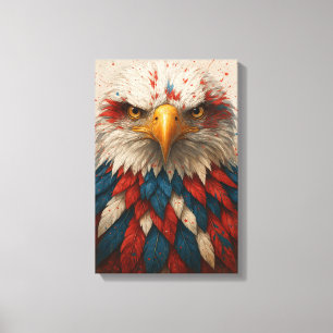 Toile Aigle patriotique avec plumes rouges blanches