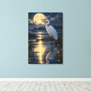 Toile Aigrette blanche au clair de lune Golden Moon Wetl