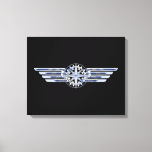 Toile Air Pilote Chrome comme ailes Compass sur noir