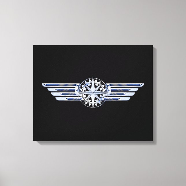 Toile Air Pilote Chrome comme ailes Compass sur noir (Recto)