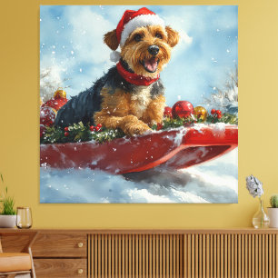 Toile Airedale Chien dans la boue Laisser neiger Noël