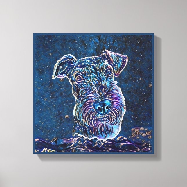 Toile Airedale terrier Bleu Starry Style de peinture de  (Recto)