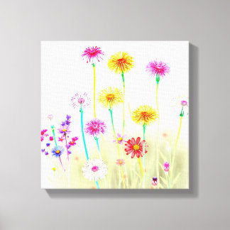 Toile Airy Bright Neon Dandelions&Daisies Minimalist art