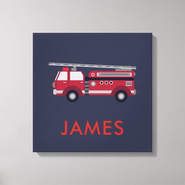 Toile Ajouter votre nom Red Fire truck Personnalisé (Recto)