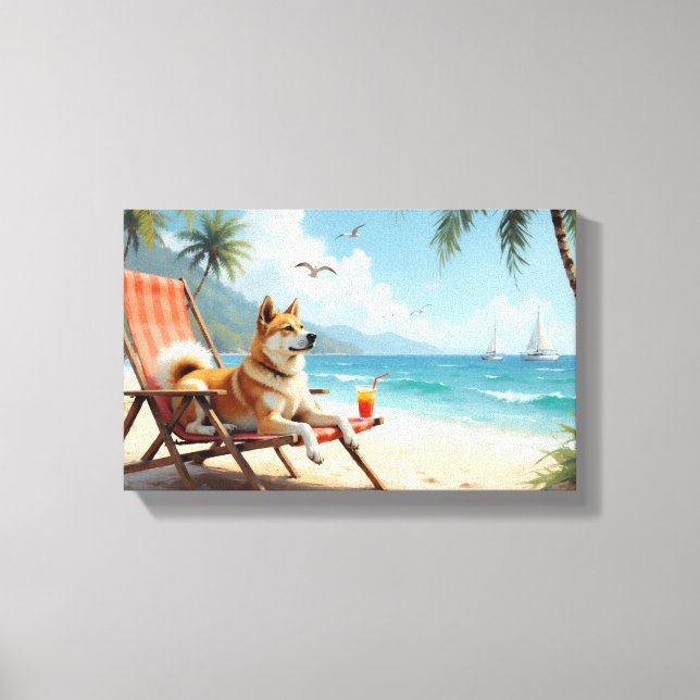 Toile Akita Américain Vibes de Plage (Recto)